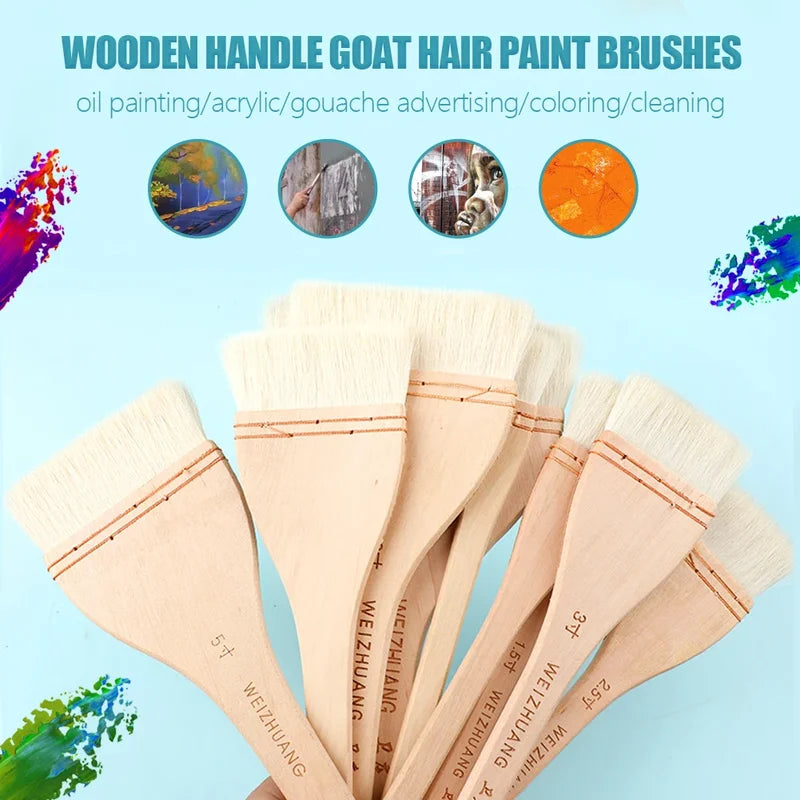 Wooden Handle Goat Hair Paint Brushes Set for Watercolor Acrylic Oil Painting - 10 Sizes