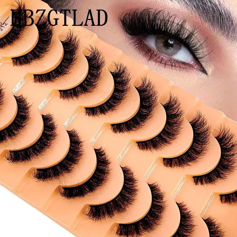 7/10 Pairs Fake Mink Eyelashes Handmade Natural Cross Curly 3D Eye Makeup