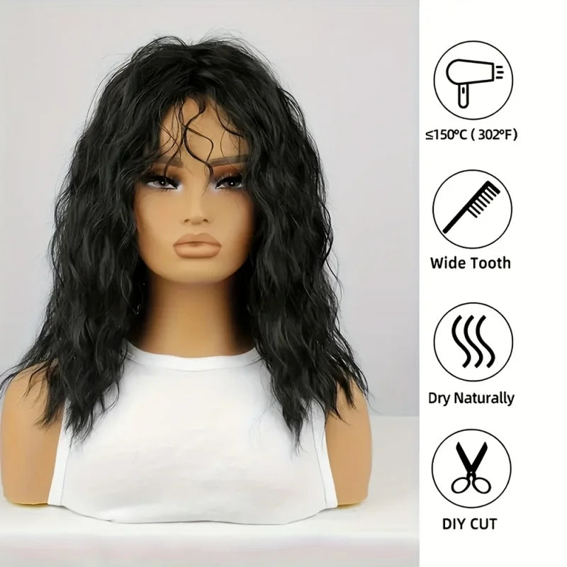 Long Curly Wigs for Women - Synthetic Layered Wavy Hair with Bangs