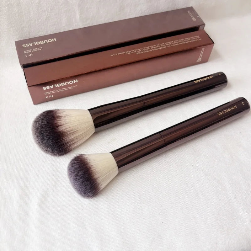 Luxury Powder and Blush Makeup Brush Set - Synthetic Hair, Multiple Handle Colors