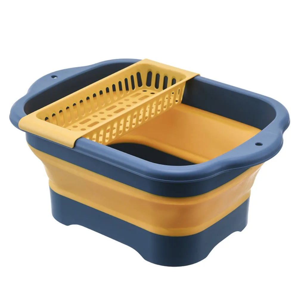 Foldable Silicone Dish Basin with Drainage Basket - Portable Collapsible Sink for Kitchen & Camping
