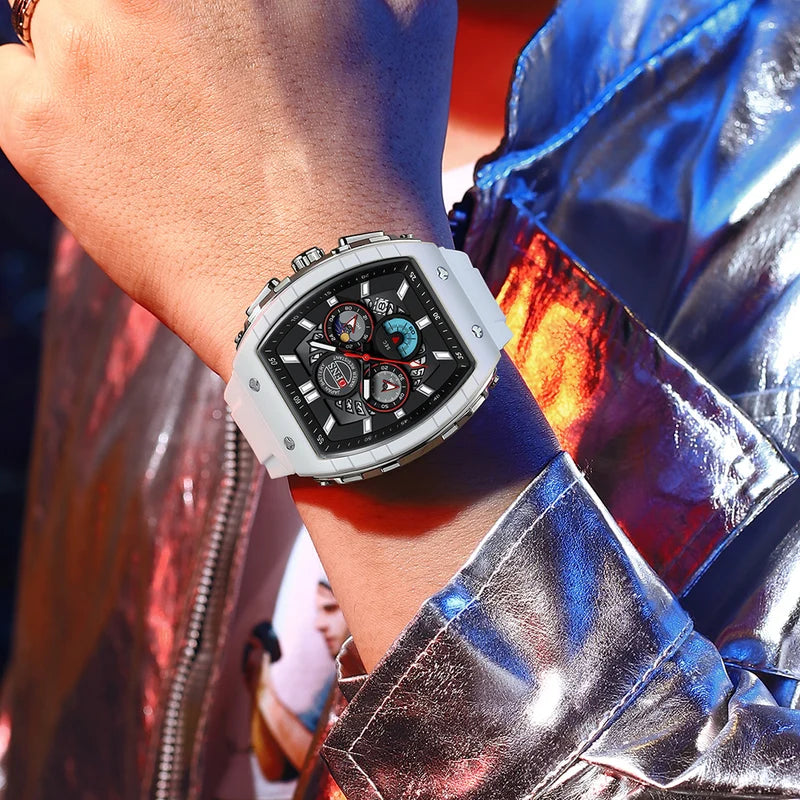 Men's Quartz Waterproof Chronograph Watch with Silicone Strap - Luminous Outdoor Sports Watch