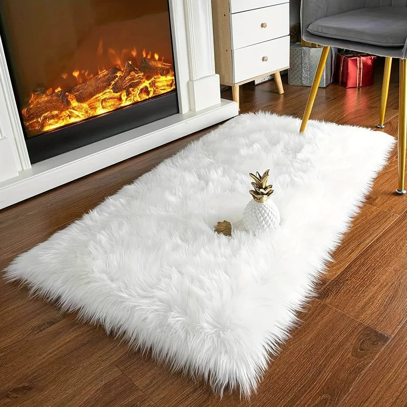 Faux Fur Sheepskin Rug - Fluffy Rectangular Area Rug for Living Room & Bedroom