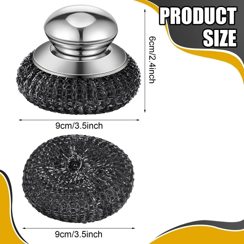 Stainless Steel Pot Brush with Handle and Metal Ball for Dishwashing - Kitchen Cleaner
