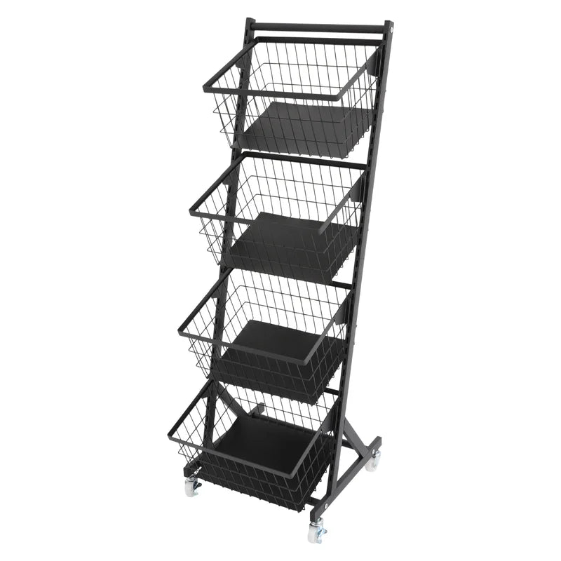 Mobile Snack Display Rack with Wheels for Kitchen & Store Storage