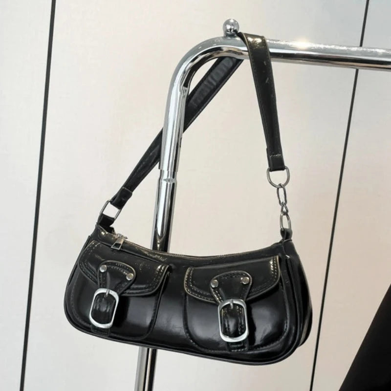PU Leather Women's Shoulder Bag Small Double Pocket Crossbody Purse