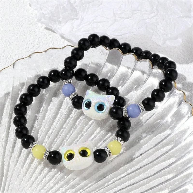 Glow-in-the-Dark Cat Charm Bracelet for Couples and Cat Lovers