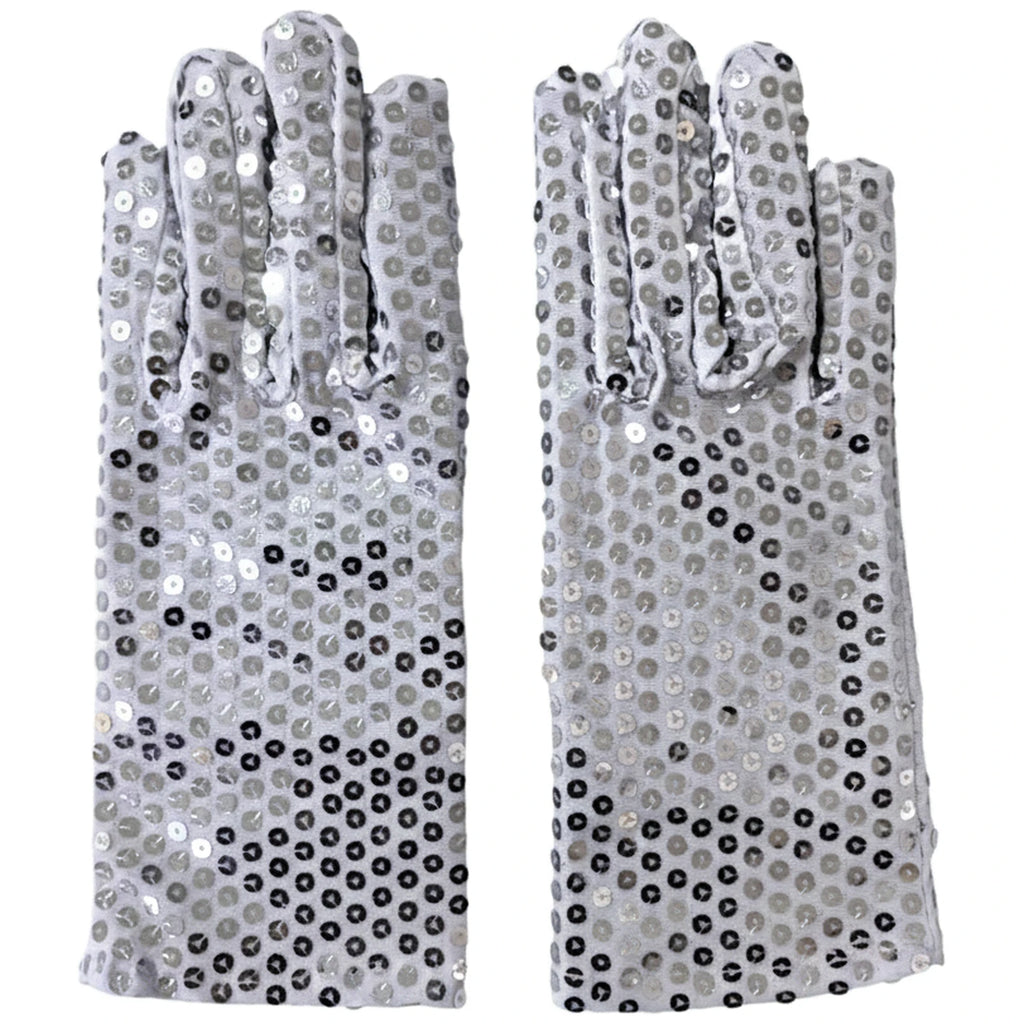 Silver Glitter Mesh Dance Gloves - Sparkly Stage Performance Accessories