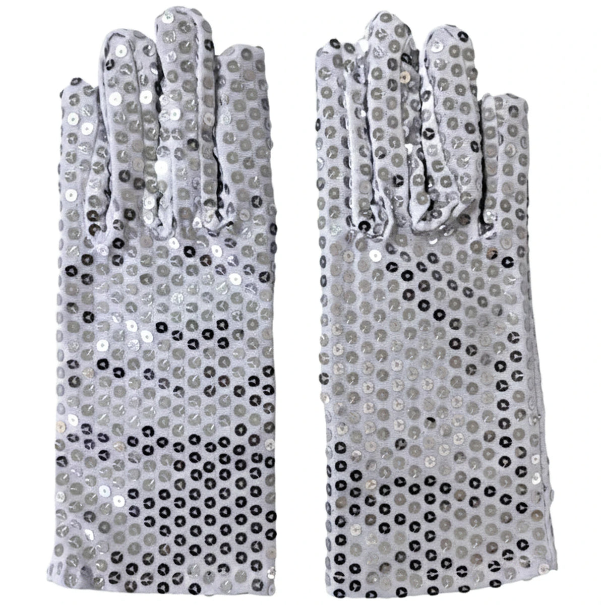 Silver Glitter Mesh Dance Gloves - Sparkly Stage Performance Accessories