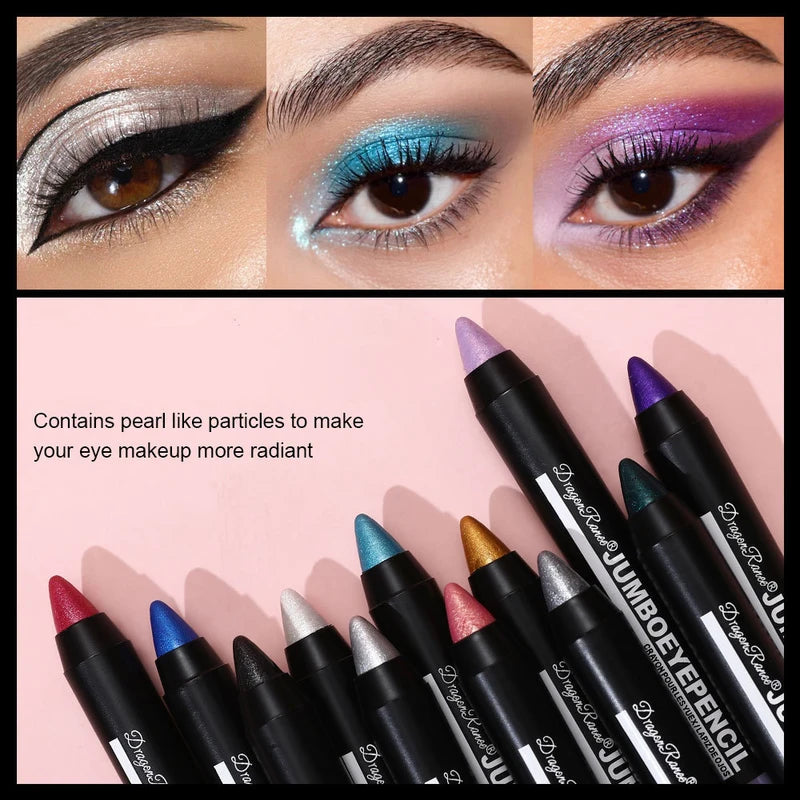 Waterproof Metallic Glitter Eyeshadow Pencil Stick - 12 Colors, Long-Lasting Highlighter Pen Makeup Tool