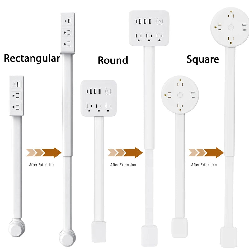 Retractable Power Socket Extender with USB Ports & Adjustable Wall Outlet