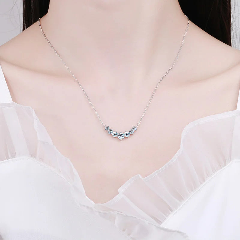 Moissanite Necklace for Women Wedding Jewelry 925 Sterling Silver Plated 18K White Gold