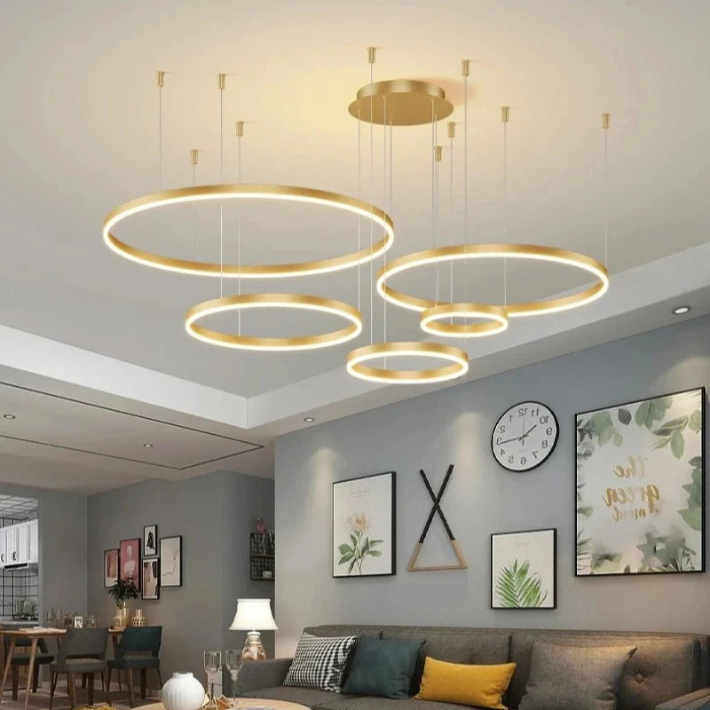 Modern Aluminum Ring Pendant Light - Acrylic LED Chandelier for Living & Dining Rooms