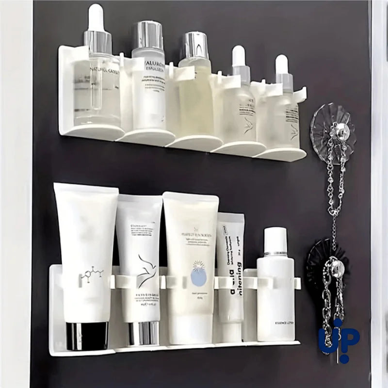 Wall-Mounted Cosmetic Storage Rack - 5-Grid Bathroom Organizer Shelf, Punch-Free, Cuttable, Plastic