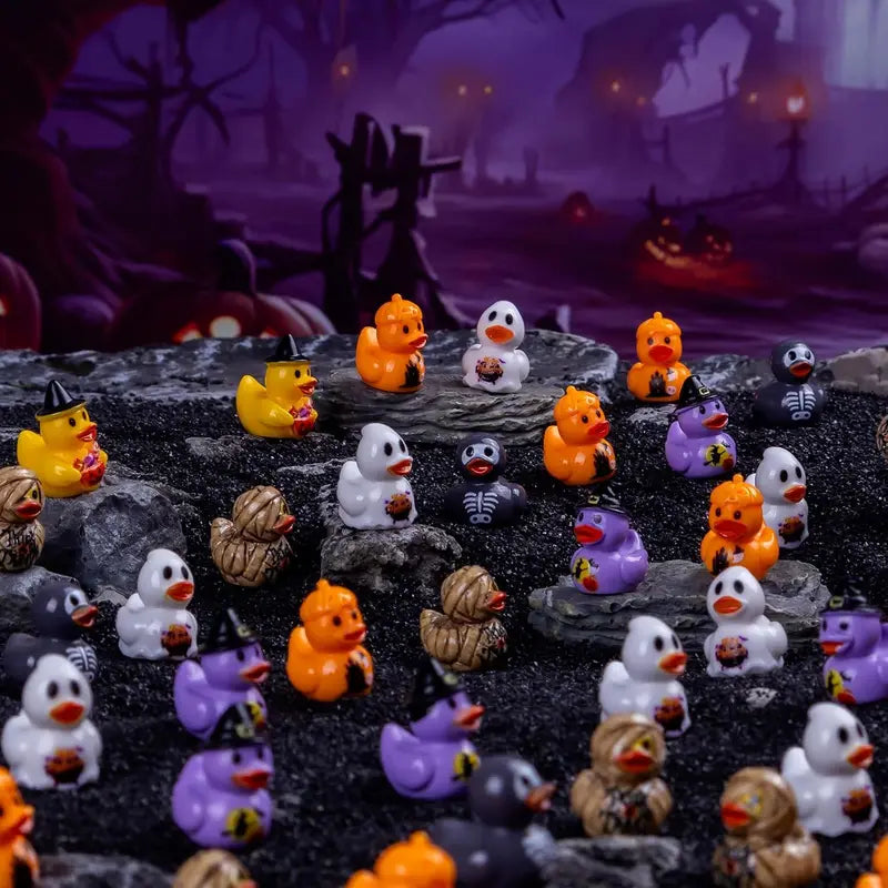 Halloween Mini Duck Figurines Set - Ghost Pumpkin Skeleton Decor for DIY Crafts and Parties