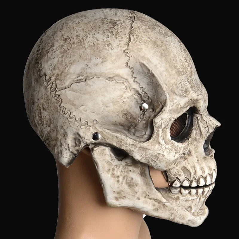 Full Head Latex Skull Mask with Movable Jaw for Halloween & Cosplay