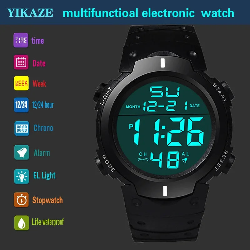 Men's Sport LED Digital Watch Waterproof Fitness Timekeeping Rubber Strap