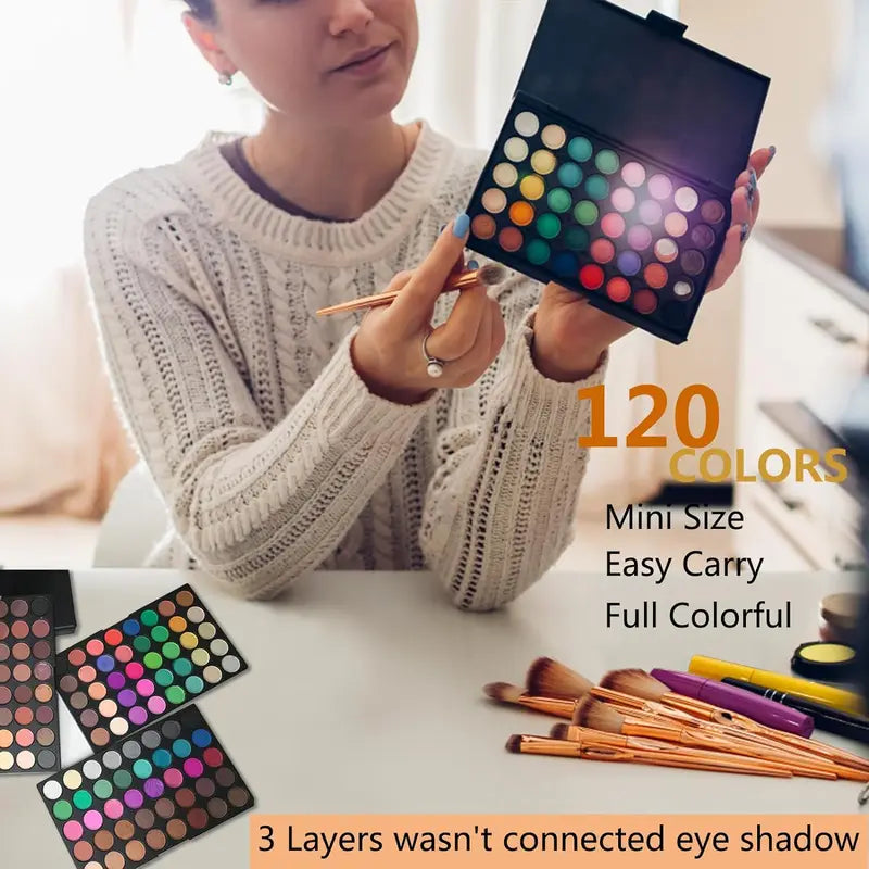 120 Color Waterproof Eyeshadow Palette - Glitter & Matte Pigmented Eye Makeup