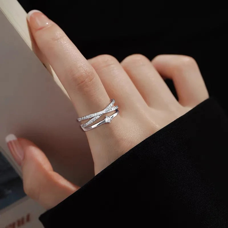 Sterling Silver Zircon Engagement Ring for Women Adjustable Wedding Jewelry