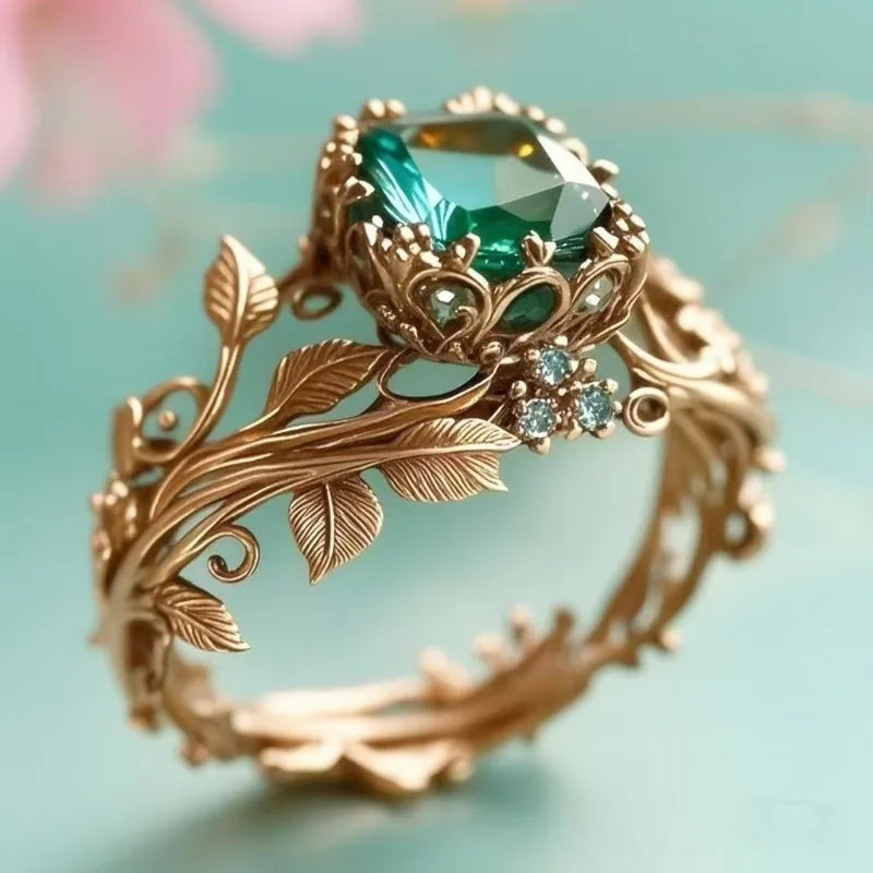 Vintage Alloy Green Zircon Ring - Creative Totem Jewelry for Men & Women