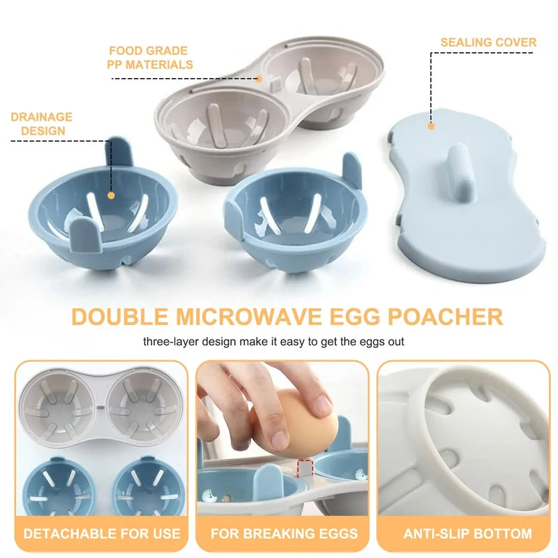 Microwave Egg Cooker 2-Cavity Poacher for Boiled & Poached Eggs Kitchen Gadgets