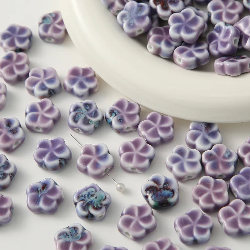 10PCS Retro Ceramic Glazed Flower Beads for Jewelry Making DIY Bracelets and Necklaces