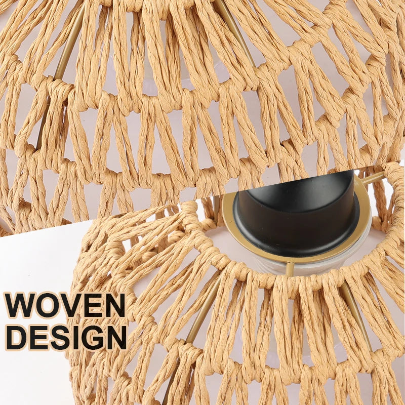 Boho Rattan Pendant Light 20cm Ceiling Lamp for Living Room Kitchen Modern Decor