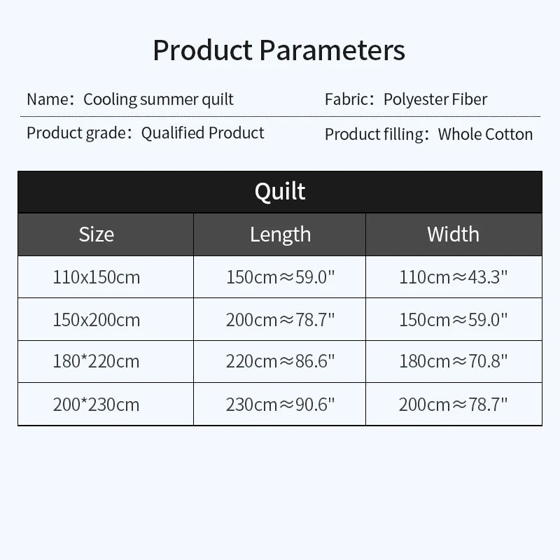 Lightweight Summer Quilt - Skin-Friendly, Washable Cotton Polyester Bedding