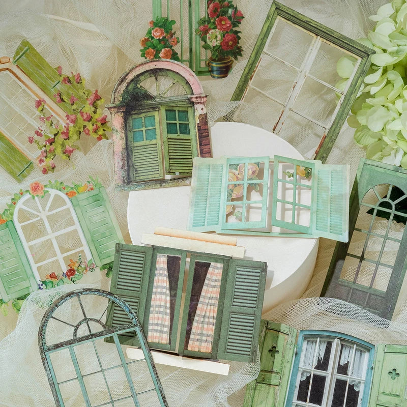 10 Sheets Vintage Hollow Door Window Stickers for Diy Diary Scrapbooking Stationery