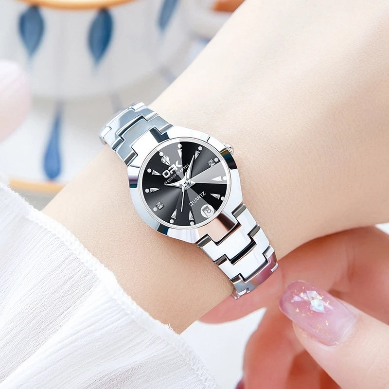 Women's Waterproof Luminous Watch with Zircon Dial and Date - Fashionable Ladies Wristwatch
