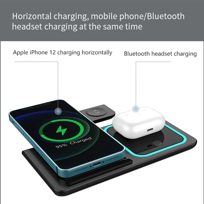 15W Wireless Charging Station Stand 3-in-1 Fast Charging Dock for iPhone, Apple Watch & AirPods