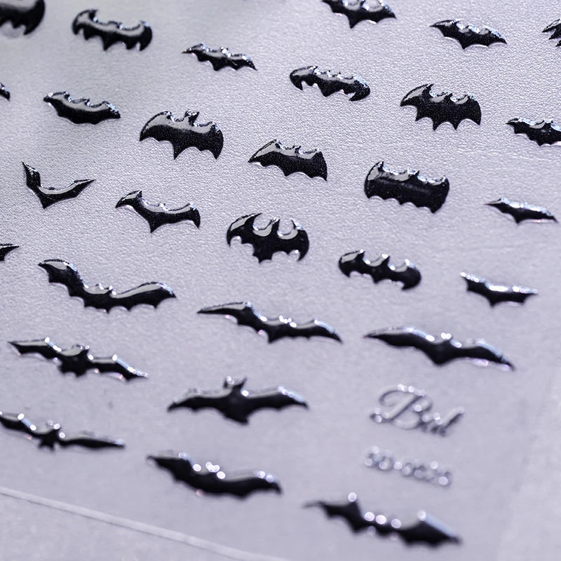 Halloween Black Pumpkin Bat Nail Art Stickers - 2 Sheets Spooky Nail Decals