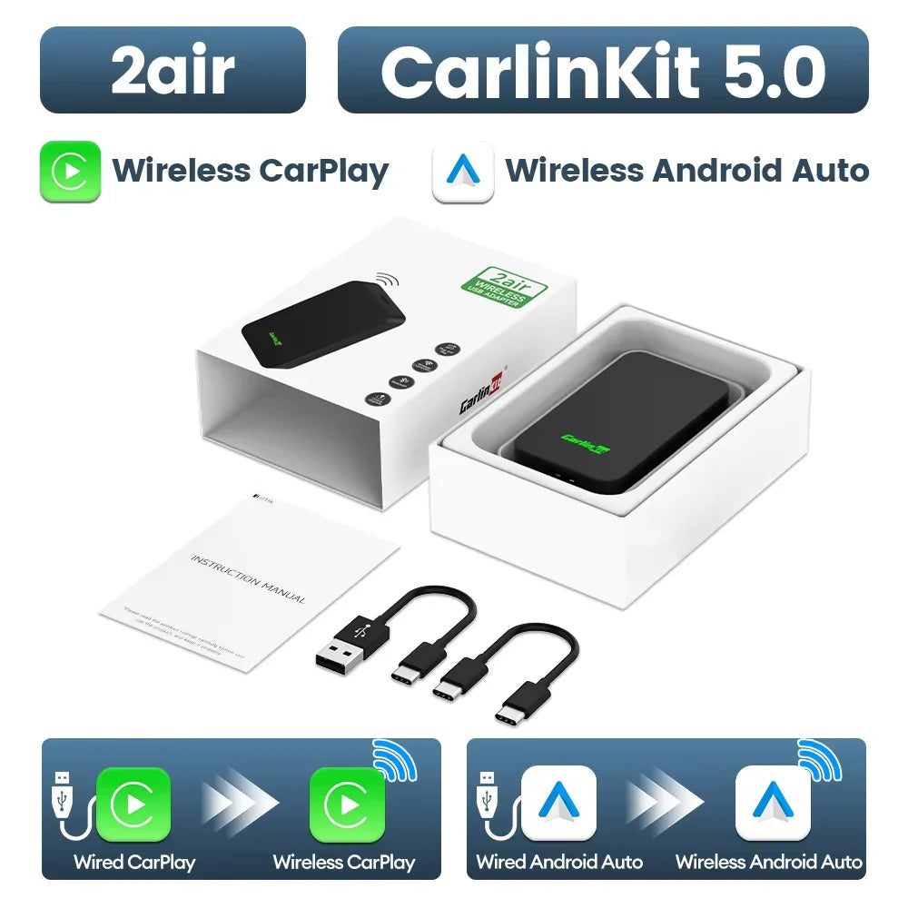 Wireless CarPlay & Android Auto Adapter for OEM Cars - Plug & Play WiFi Bluetooth