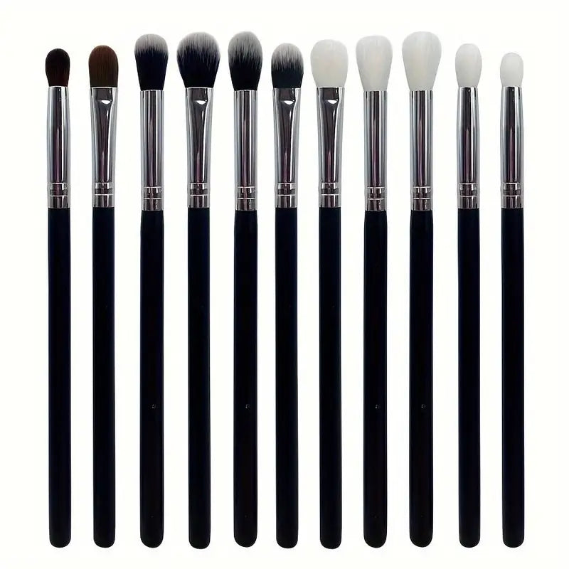 11pcs Synthetic Eyeshadow Brush Set with Nylon Bristles & Wooden Handles - Fragrance-Free