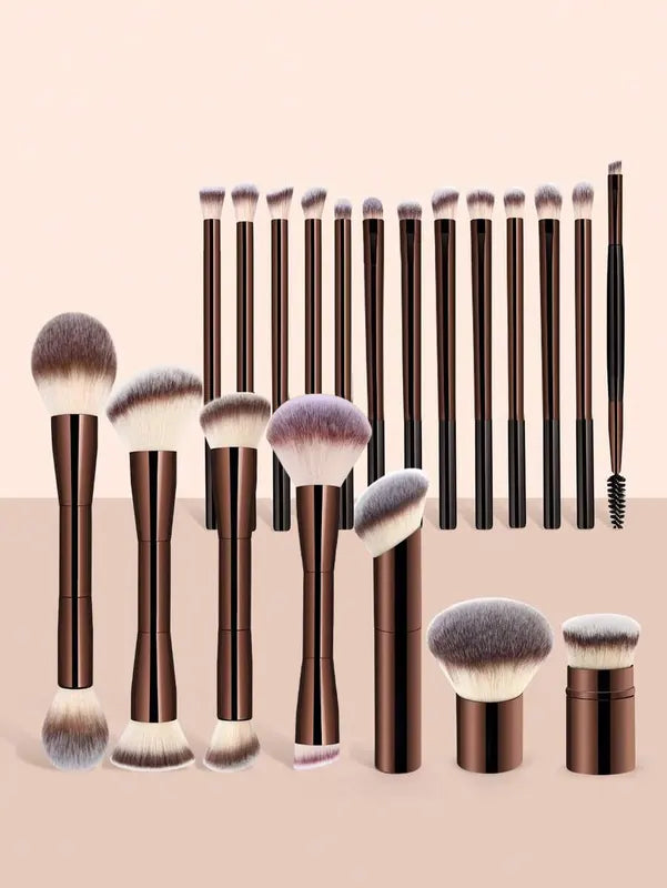 Professional Makeup Brush Set 22 pcs with Velvet Bag & Powder Puffs, Soft Long Aluminum Handles