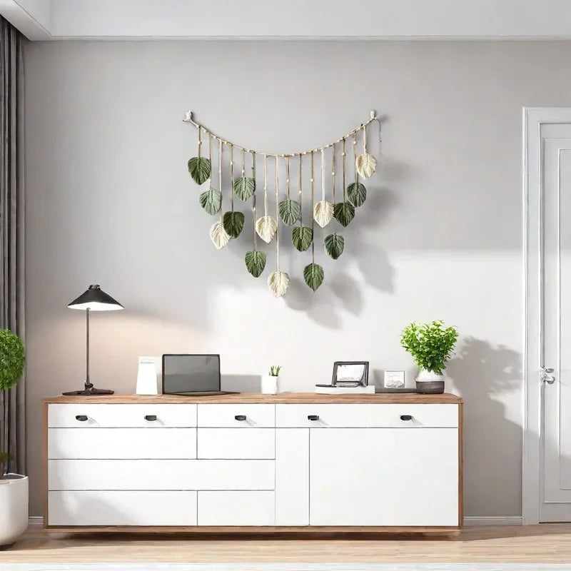 Boho Macrame Leaf Wall Hanging Decor for Living Room & Bedroom
