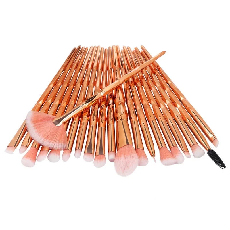 20Pcs Makeup Brush Set with Powder, Blush, Eye Shadow & Lip Brushes - Portable Cosmetic Tools