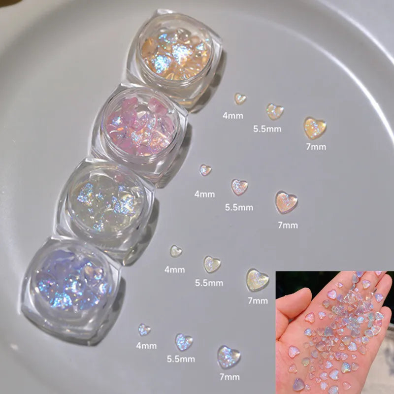 30pcs Heart Nail Art Decorations Glitter Powder Resin Rhinestones for Manicure & DIY