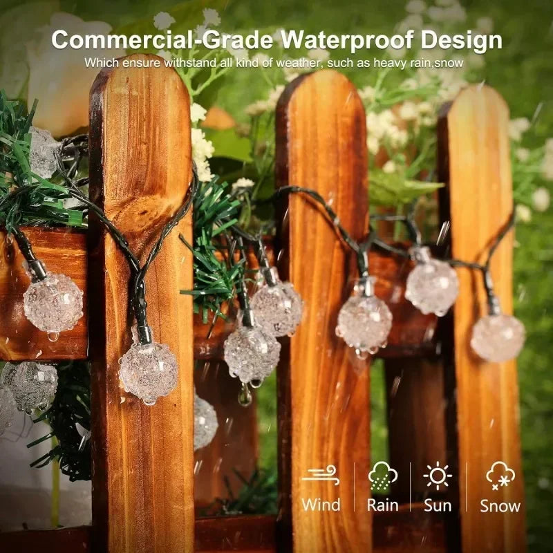 Outdoor Solar String Lights 100 LED Crystal Globe Waterproof Fairy Light