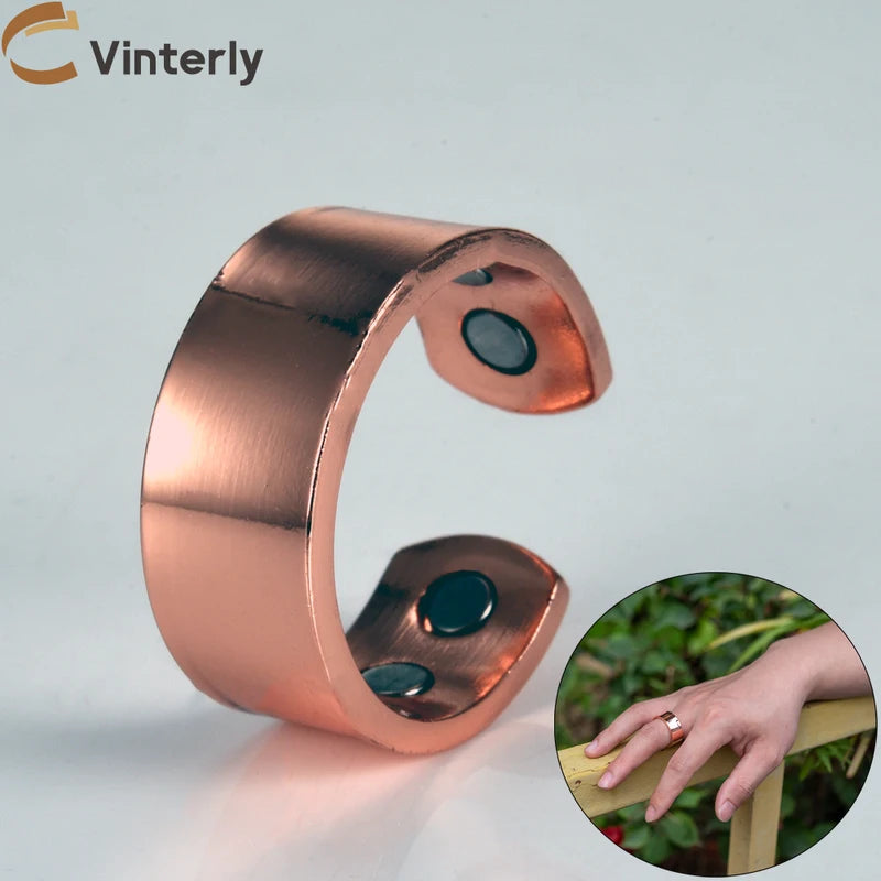 Magnetic Copper Rings Adjustable Open Cuff Jewelry for Pain Relief and Energy Balance
