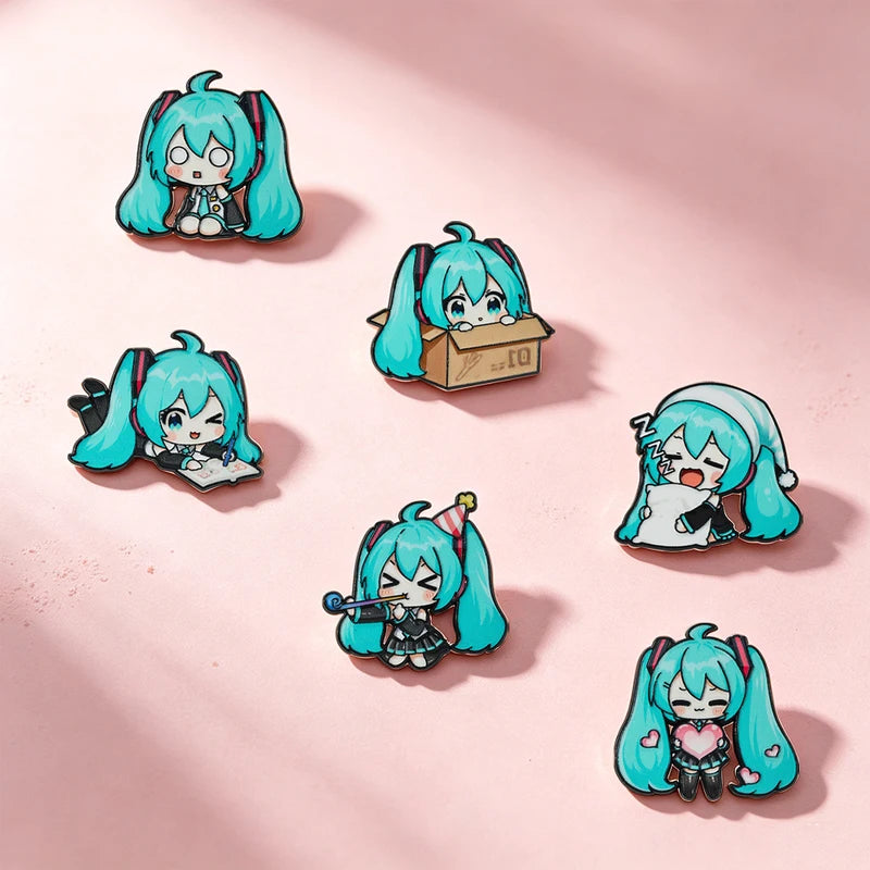 Kawaii Enamel Pin Set - Multi-Pose Vocaloid Anime Brooches for Backpack & Gift