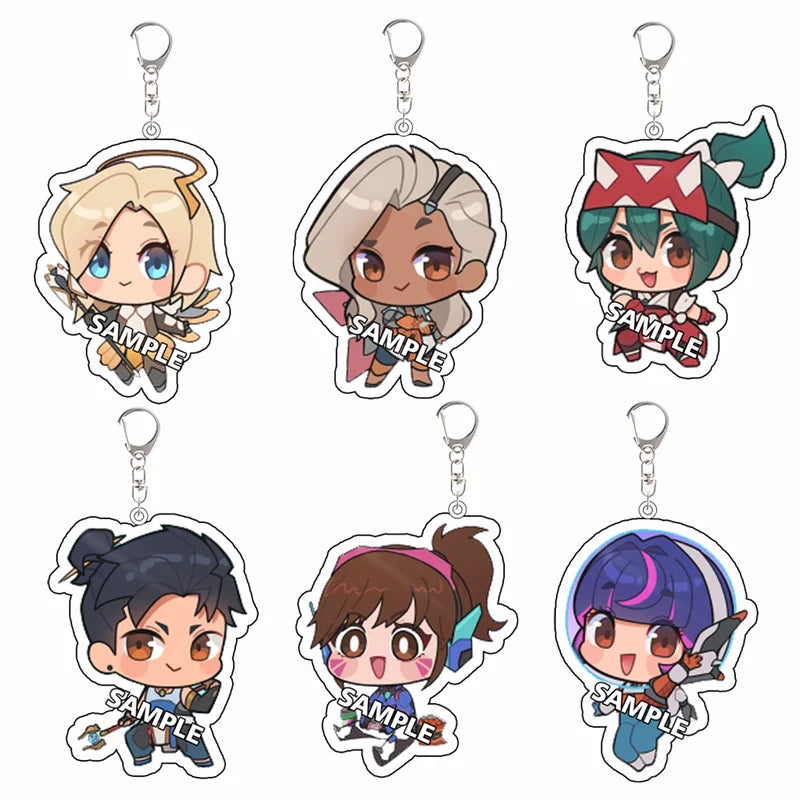 Overwatch Acrylic Keychain Set - Mercy, Juno, Kiriko, Lifeweaver, Sombra Backpack Accessories