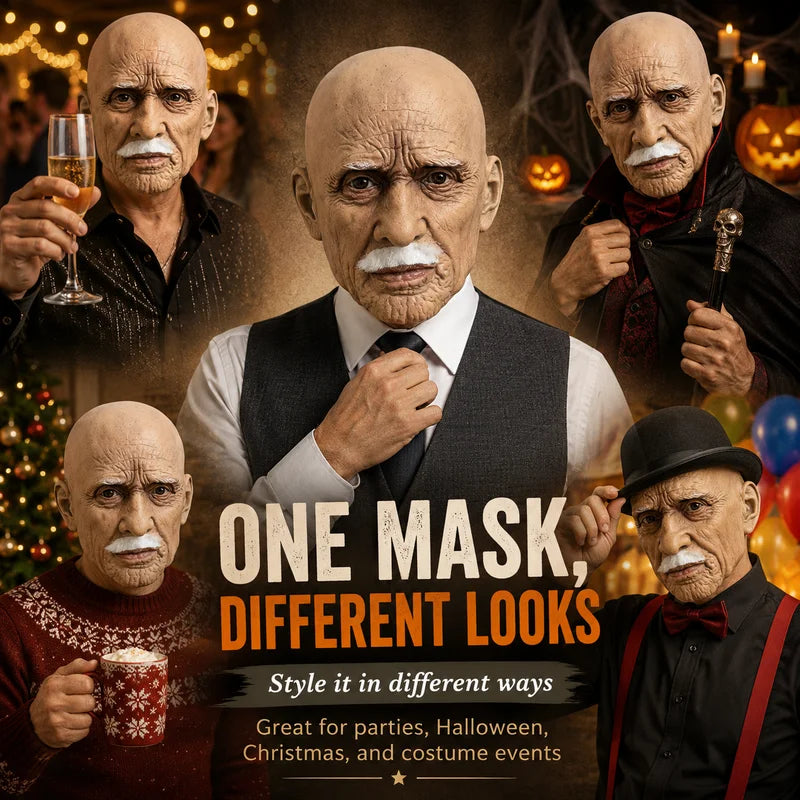 Realistic Elderly Man Latex Mask with Beard for Halloween Cosplay Costume
