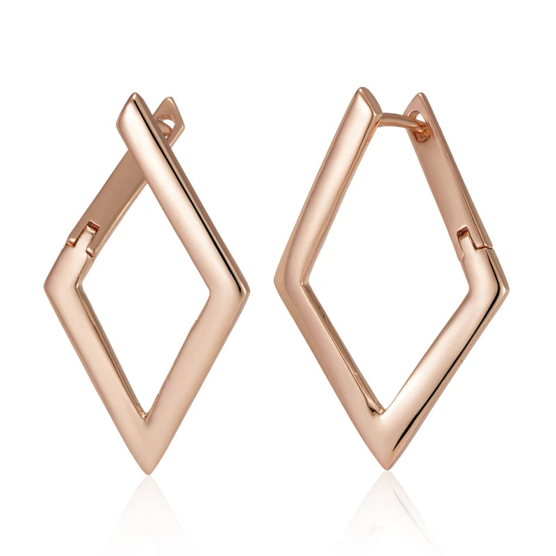 Women's Rose Gold Rhombus Dangle Earrings - High-Quality Fine Jewelry
