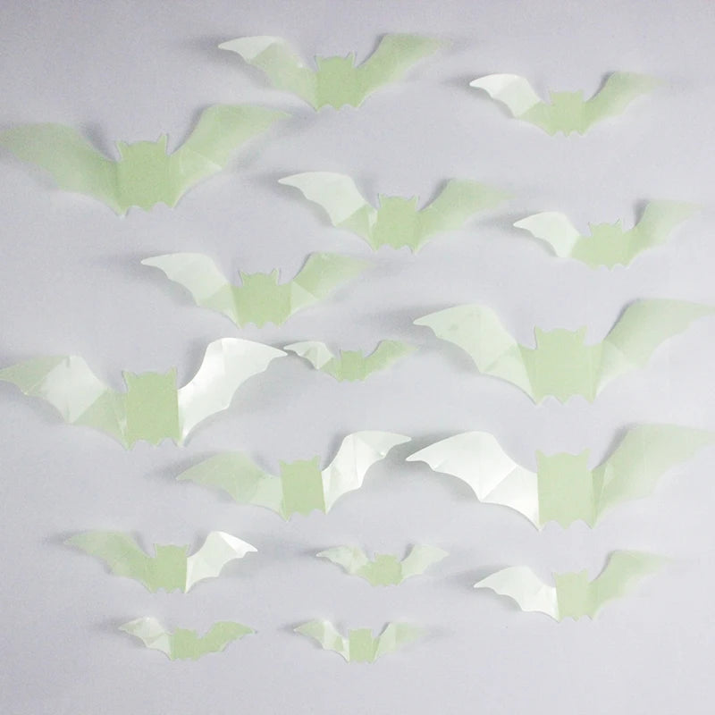 Glow Halloween Wall Stickers - 16pcs Glow in the Dark Bat Window Decals for Haunted House & Holiday Decor