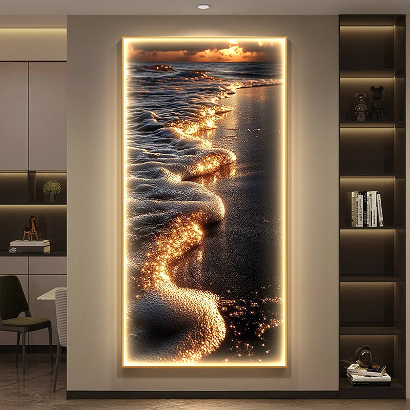 Modern LED Wall Lamp for Living Room & Entrance Decor - Gold Sea Wave Abstract Design