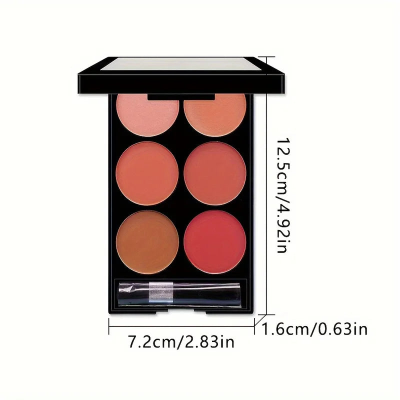 6-Color All-in-One Blush and Contouring Makeup Palette - Pearlescent Matte Powder