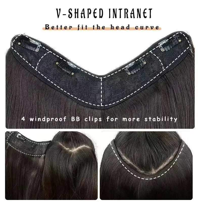 Synthetic V-Shaped Layered Hair Extensions with Clips - Long Straight Wig for Women