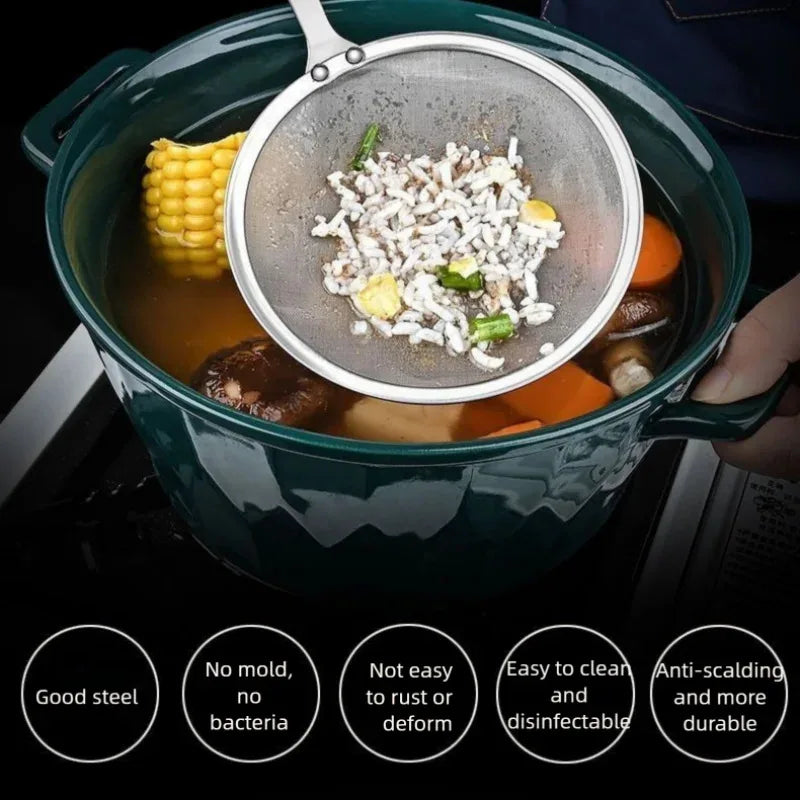 Stainless Steel Food Strainer with Handle - Fine Mesh Oil Skimmer for Kitchen