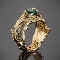 Elegant Leaf Design Gold Color Rings with Green Cubic Zirconia for Women